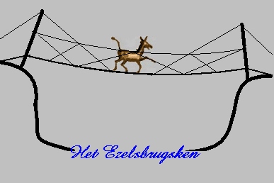 Historische illustratie van een ezel op een brug